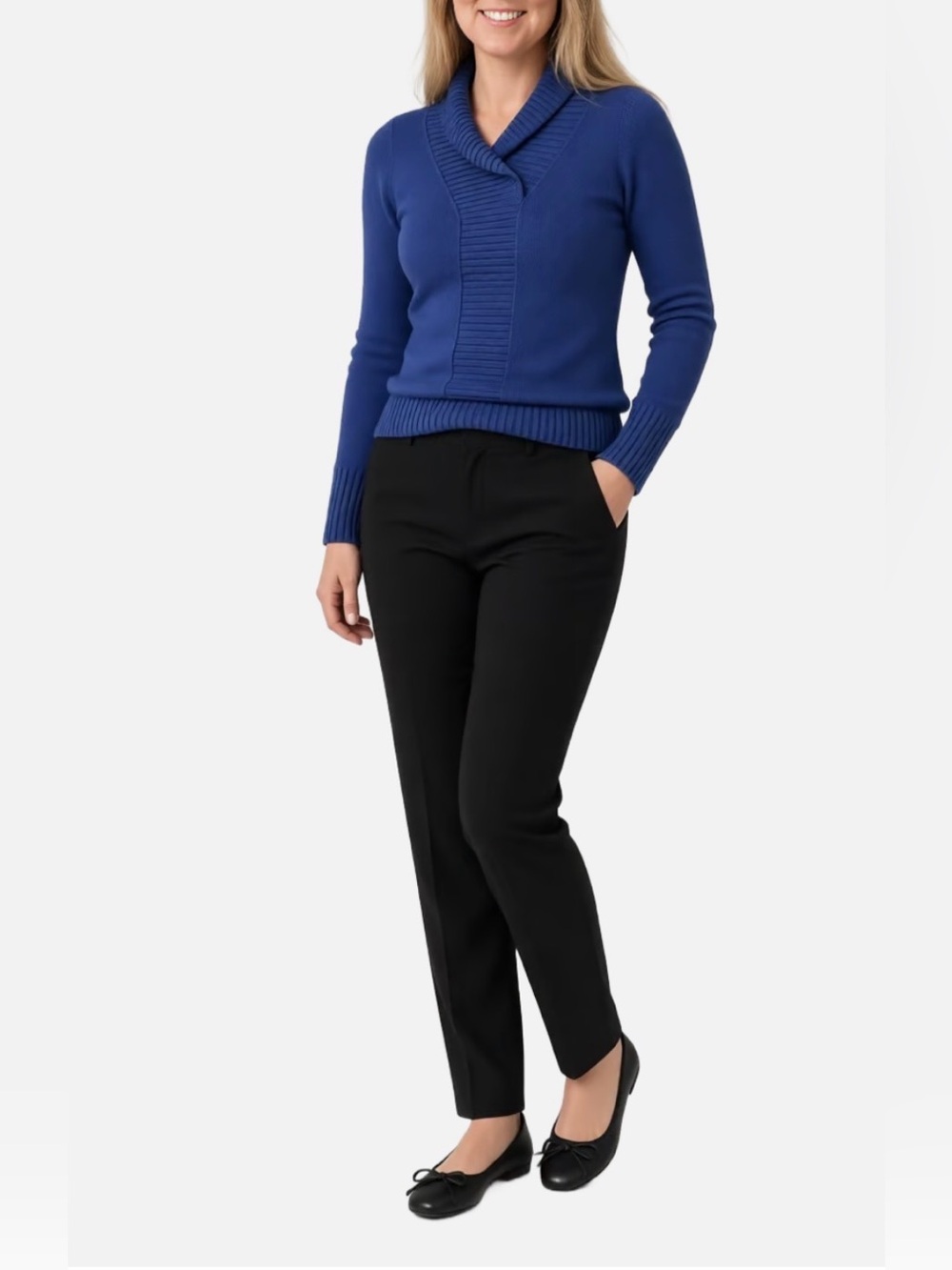 le chateau Royal Blue Shawl Collar Knit Sweater